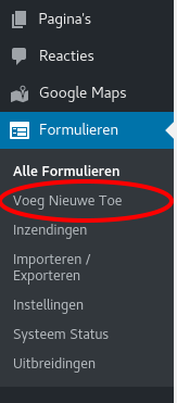 Sidebar nieuw formulier